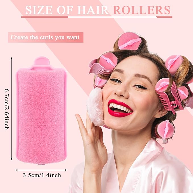 Geyoga 18 Pieces Sponge Hair Rollers Large Soft Foam Hair Styling Curlers Large Size Hairdressing Curlers for Women(1.4 x 2.6 Inches,Pink)-Velvo Beauty