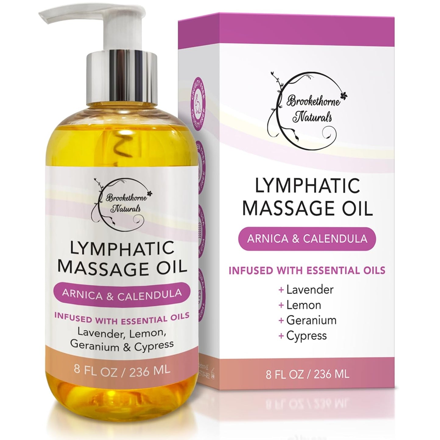 Lymphatic Massage Oil for Massage Therapy & Natural Lymphatic Drainage | Premium Quality with Arnica & Lavender Oil | for Post Surgery Recovery & Detox | 8oz by Brookethorne Naturals-Velvo Beauty