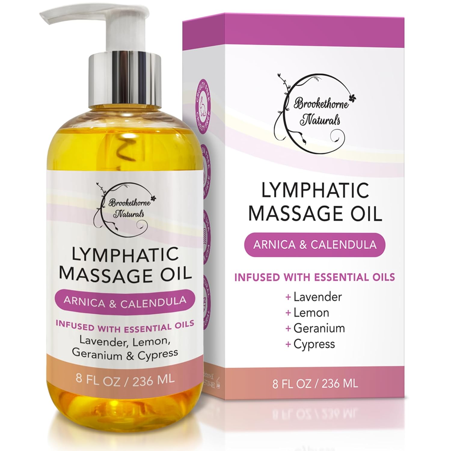Lymphatic Massage Oil for Massage Therapy & Natural Lymphatic Drainage | Premium Quality with Arnica & Lavender Oil | for Post Surgery Recovery & Detox | 8oz by Brookethorne Naturals-Velvo Beauty