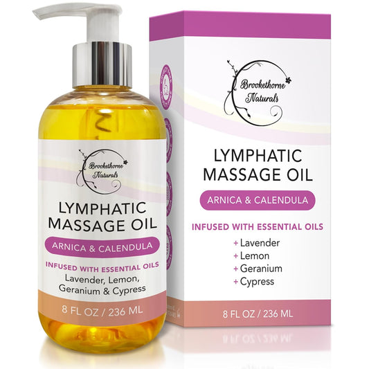 Lymphatic Massage Oil for Massage Therapy & Natural Lymphatic Drainage | Premium Quality with Arnica & Lavender Oil | for Post Surgery Recovery & Detox | 8oz by Brookethorne Naturals-Velvo Beauty