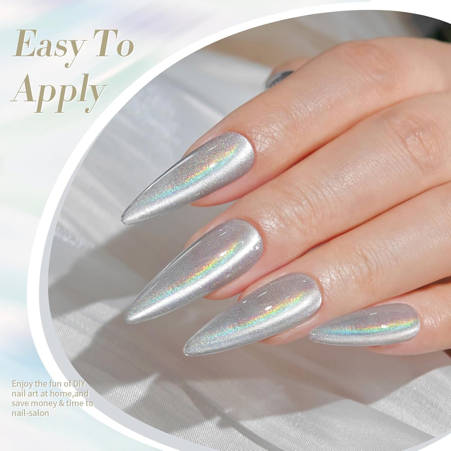 Born Pretty White Glitter Cat Magnetic Eye Gel Nail Polish, Holographic Glitter Iridescent Gel Nail Polish Soak Off Led Gel Nail Polish Nail Art Gel Manicure Salon DIY Gifts 15ML-Velvo Beauty