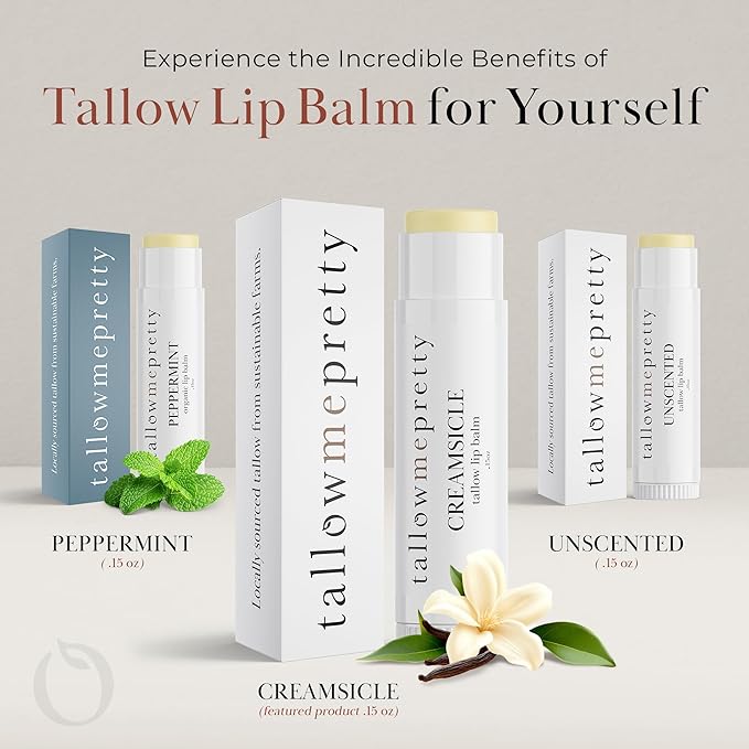 Creamsicle Lip Balm, Luxuriously Soothing & Protective Tallow Lip Balm w/Nutrient-Rich Tallow, Vanilla Bean, Sweet Orange Essential Oil & More, Non-Toxic Lip Care, USA Made, .15 Oz.-Velvo Beauty