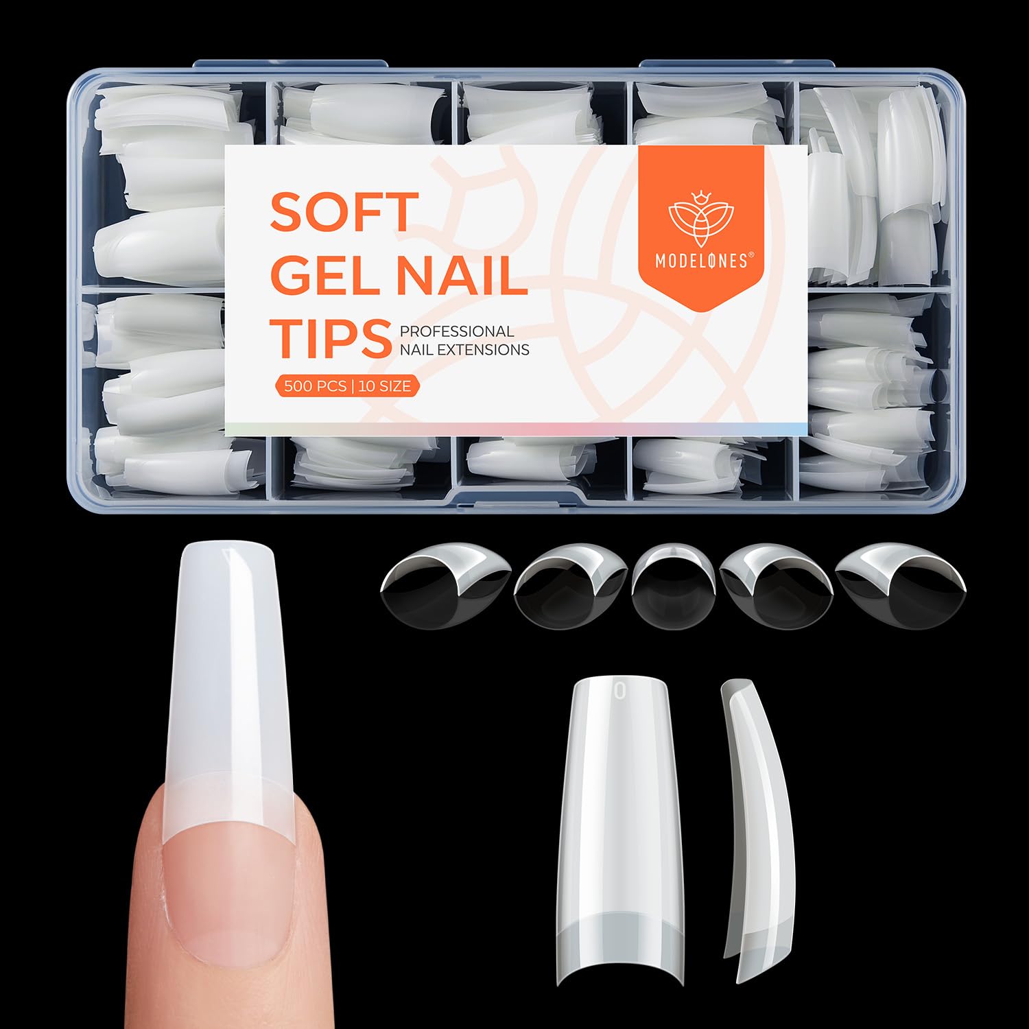 modelones French Nail Tips, 500 Pcs Natural Medium Square Half Cover Nail Tips Gel Milky White Soft Fake Extensions Acrylic 10 Sizes with Box-Velvo Beauty