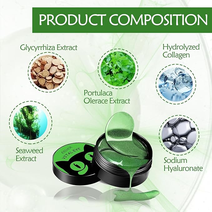 Eye Mask-Seaweed Under Eye Patches with Collagen &Sodium Hyaluronate, Pure Natural Extracts For Wrinkles, Puffy Eyes & Dark Circles, for Youthful Appearance & Reduction of Fine Lines (60 Pcs)-Velvo Beauty