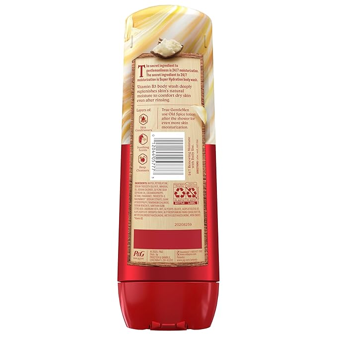 Old Spice Body Wash GentleMan’s Super Hydration for Men, 24/7 Renewing Moisture, Gentle on Skin with Skin Conditioners, Vanilla + Shea Butter Scent, 20 oz-Velvo Beauty