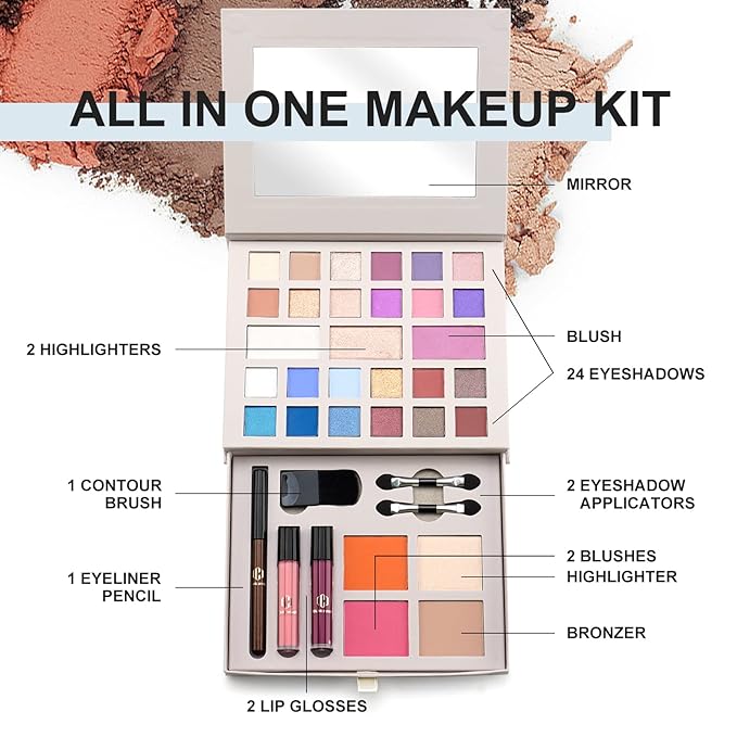 Color Nymph Makeup Kit for Women Full Kit Makeup Gift Set All in One Makeup Kit with 24 Colors of Eyeshadow, Makeup Brushes, Lip Glosses, Eyeliner Pencil, Mirror-Velvo Beauty