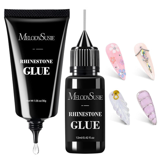 MelodySusie Nail Rhinestone Glue Set, 3D Gel Nail Art Design Strong Adhesive Nail Gem Glue for Nail Charms Gems Jewelry Decoration DIY Manicured at Home Cured Need Beauty Gifts for Women-Velvo Beauty
