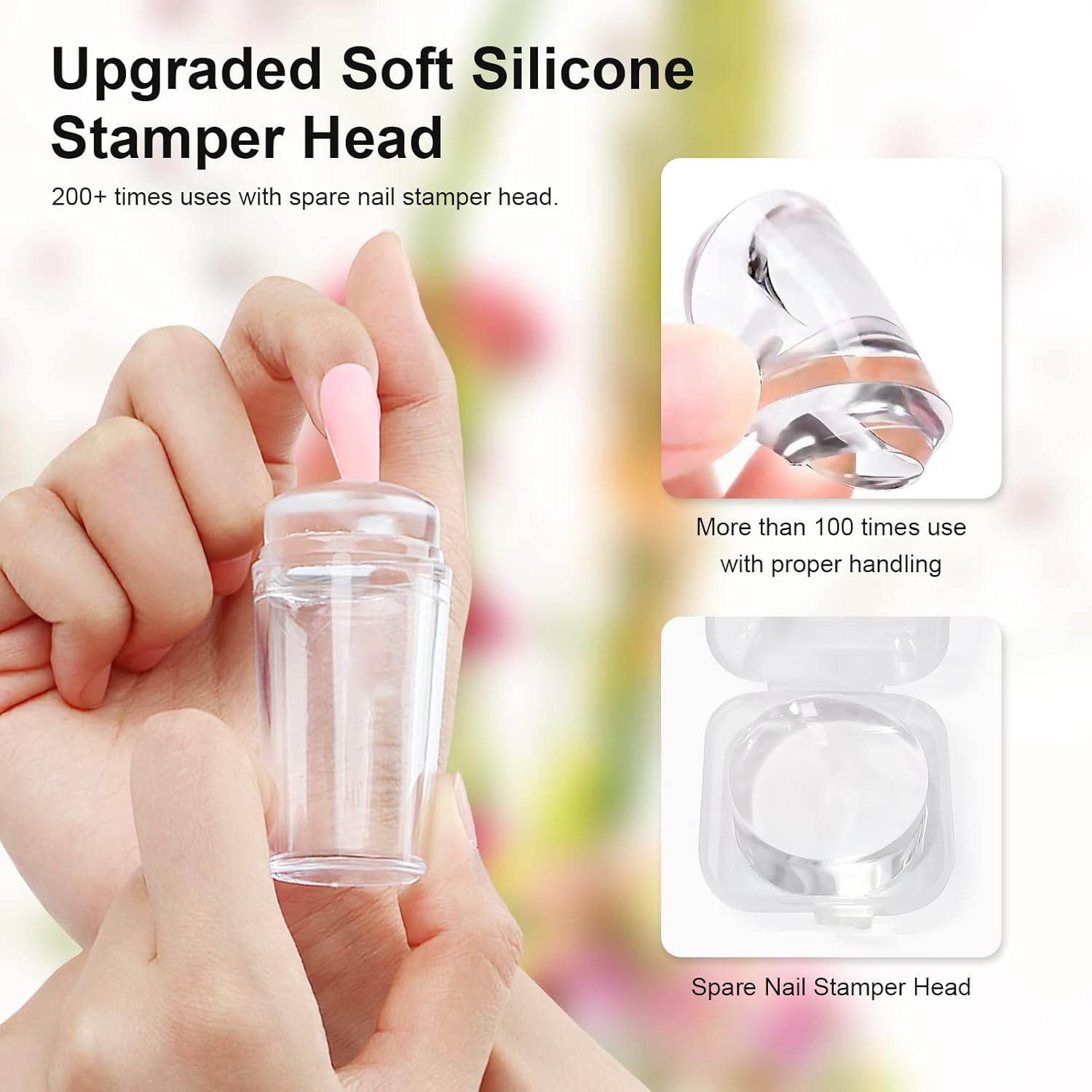 14PCS Nail Art Stamper Clear Silicone Nails Stamping Jelly with Scraper Transparent Visible Body DIY Manicure Nail Art Tool P-Velvo Beauty