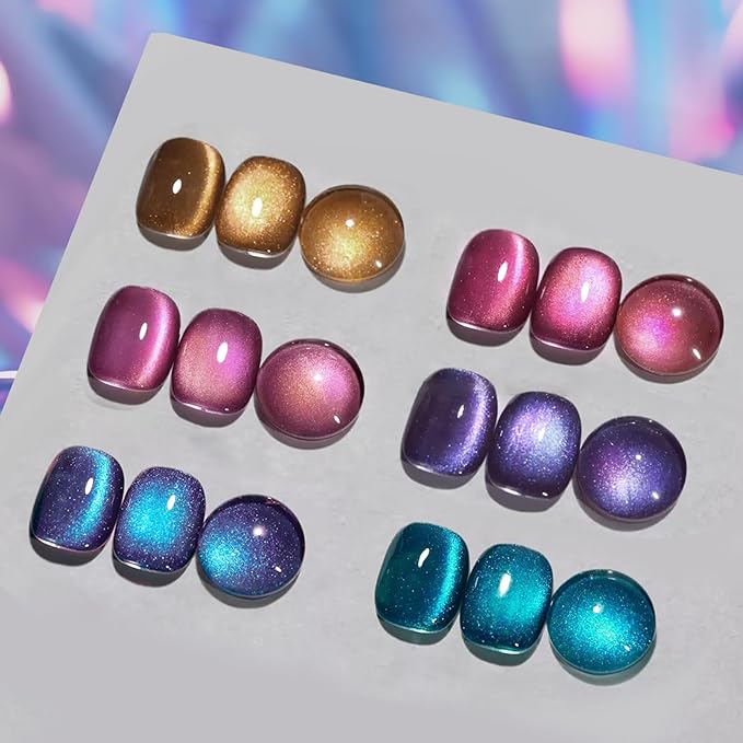 Born Pretty Cat Magnetic Eye Gel Nail Polish Glitter Auroras Magnetic Gel Polish Colorful Holographic Cat Magnetic Eye Nail Art Manicure DIY at Home 6PCS-Velvo Beauty
