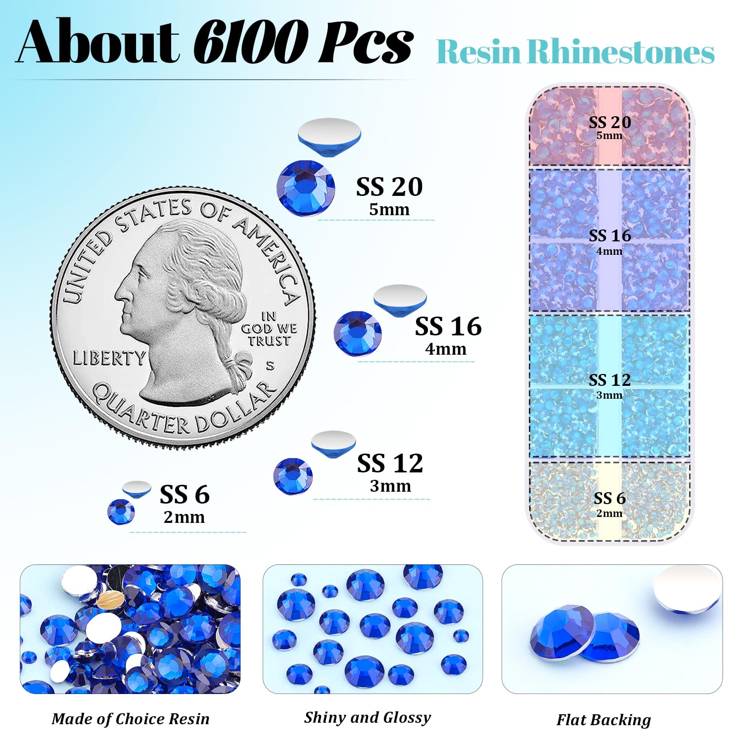 6100Pcs Royal Blue Rhinestones for Crafting with 2Pcs 10ml B7000 Jewelry Glue, 1 Box Flatback Crystals Diamond for Bedazzling Crafts DIY Nail Art Resin Gems for Clothing Shoes-Velvo Beauty