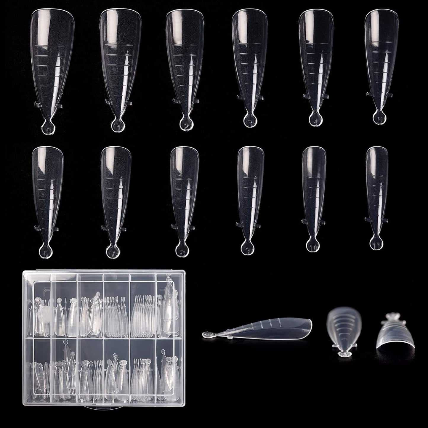 KADS 120PCS Clear Full Cover Dual Nail System Form UV Gel Acrylic Nail Art Mold Artificial Nail Tips with Scale for Extension (MODEL 6)-Velvo Beauty