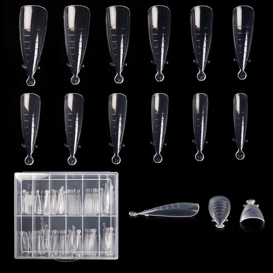 KADS 120PCS Clear Full Cover Dual Nail System Form UV Gel Acrylic Nail Art Mold Artificial Nail Tips with Scale for Extension (MODEL 6)-Velvo Beauty
