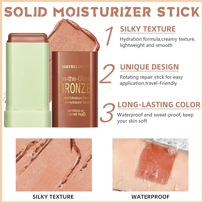 Cream Contour Stick for Cheeks Tint, Multi-Use Makeup Highlighter Blush Bronzer Stick, Natural Glow Solid Moisturizer Stick Blendable Illuminator On-the-Go Shimmer Cream Contour Makeup-03-Velvo Beauty