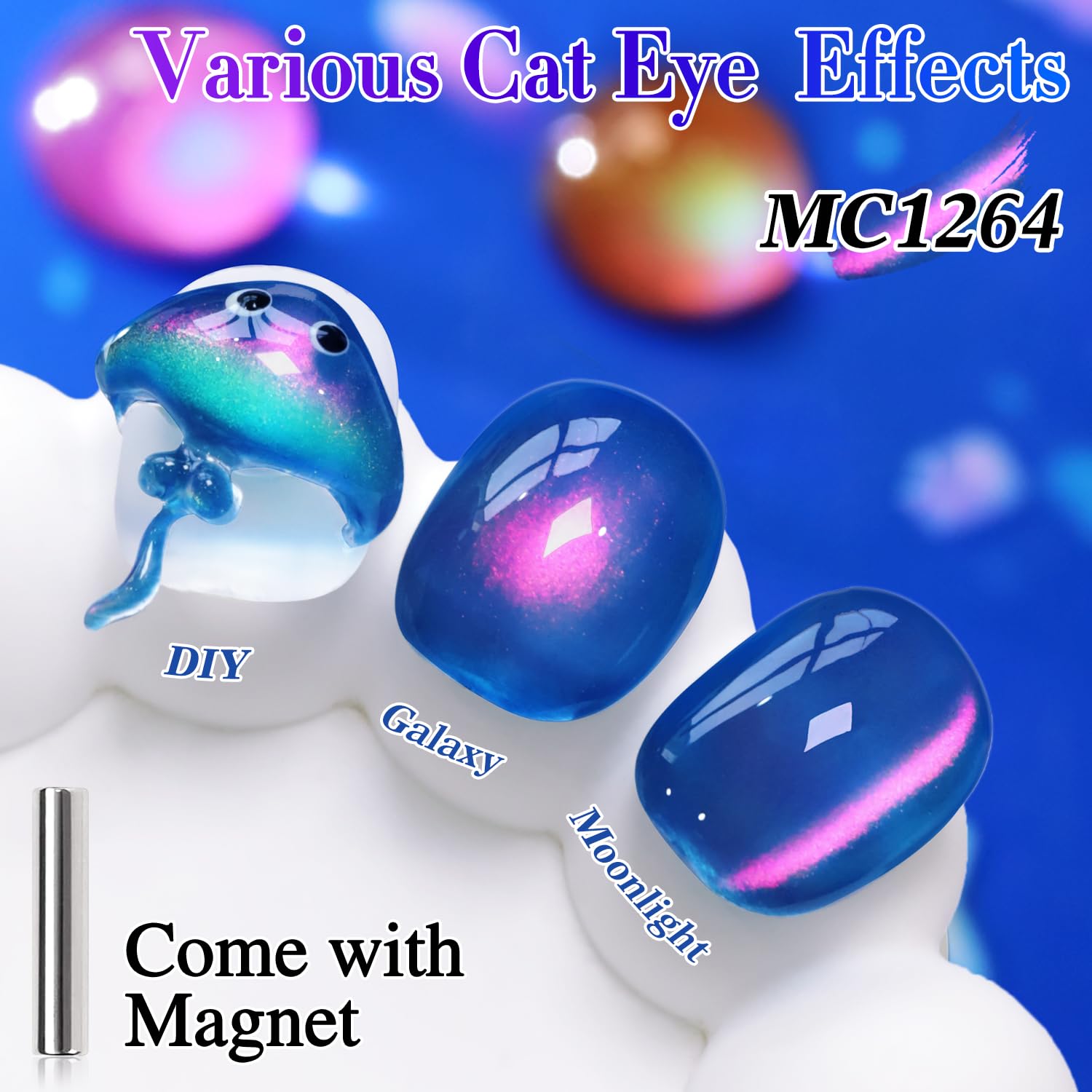 Double Rhythm Jelly Glass Cat Eye Gel Polish with Magnet 15ML Holographic Glitter Shimmer Translucent Sheer Color Magnetic Nail Polish Salon DIY at Home (Navy Blue-MC1264)-Velvo Beauty