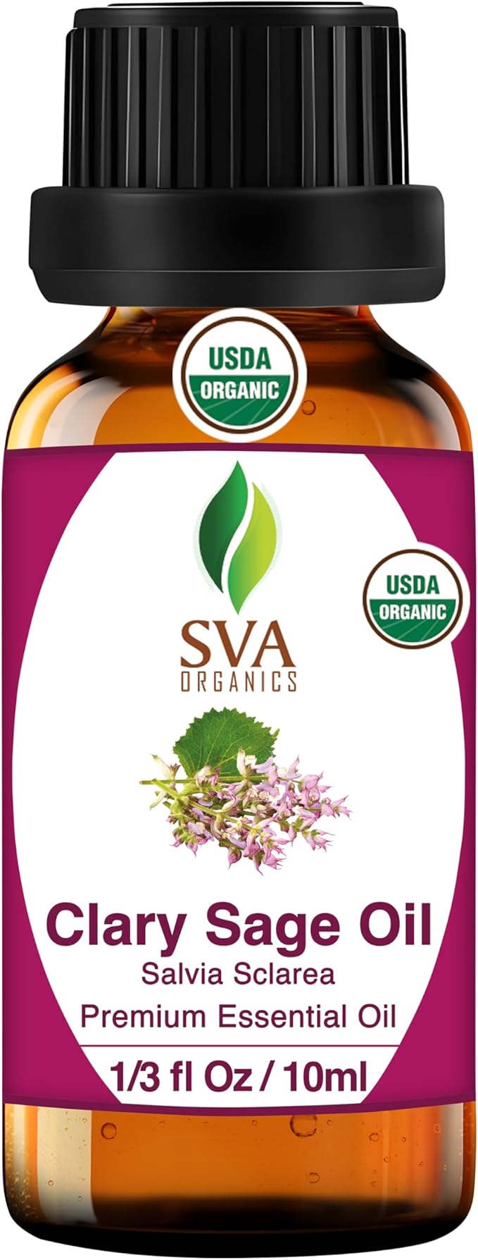 SVA Clary Sage Essential Oil Organic – 1/3 Fl Oz – 100% Natural Organic Clary Sage Oil - for Diffuser, Hair Care, Face, Skin Care, Aromatherapy, Scalp and Body Massage, Soap and Candle Making-Velvo Beauty