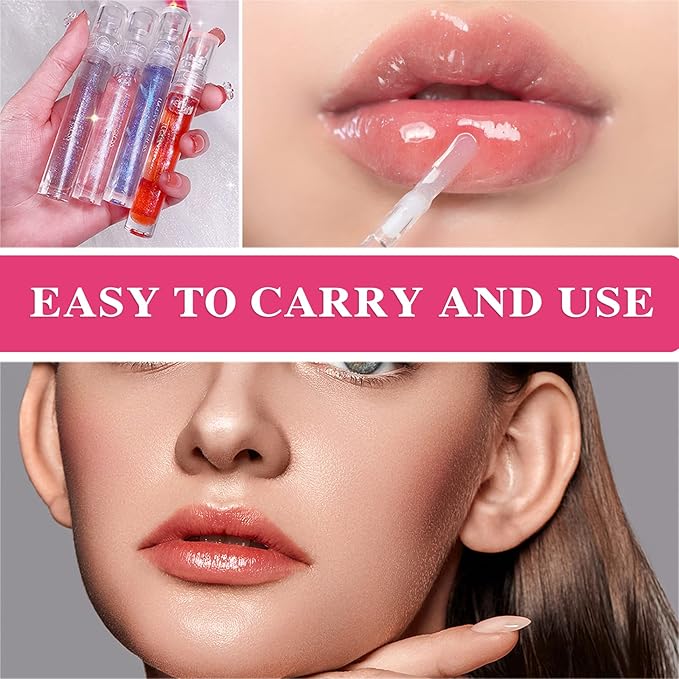6 PCS Clear Glass Hydrating Lip Gloss Set,Essence Lip Stick Jelly Toothed Lip,Plumping Lip Oil Long Lasting Moisture,Lip Treatment,Lip Balm Kit,Lip Stains For Women,Lip Makeup-Velvo Beauty