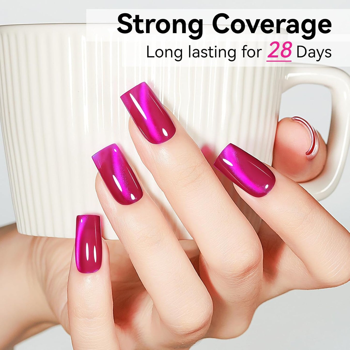 Cat Eye Gel Nail Polish, Jelly Hot Pink Manetic Nail Polish Glitter Holographic with Magnet, Glass Reflective Translucent UV Gel Manicure Salon DIY At Home-Velvo Beauty