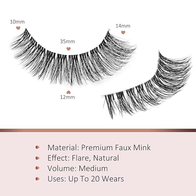 Onlyall Natural Eyelashes Mink False Eyelashes Natural Wispy Lashes Soft Clear Band Lashes Fluffy False Lashes 14MM A11-Velvo Beauty