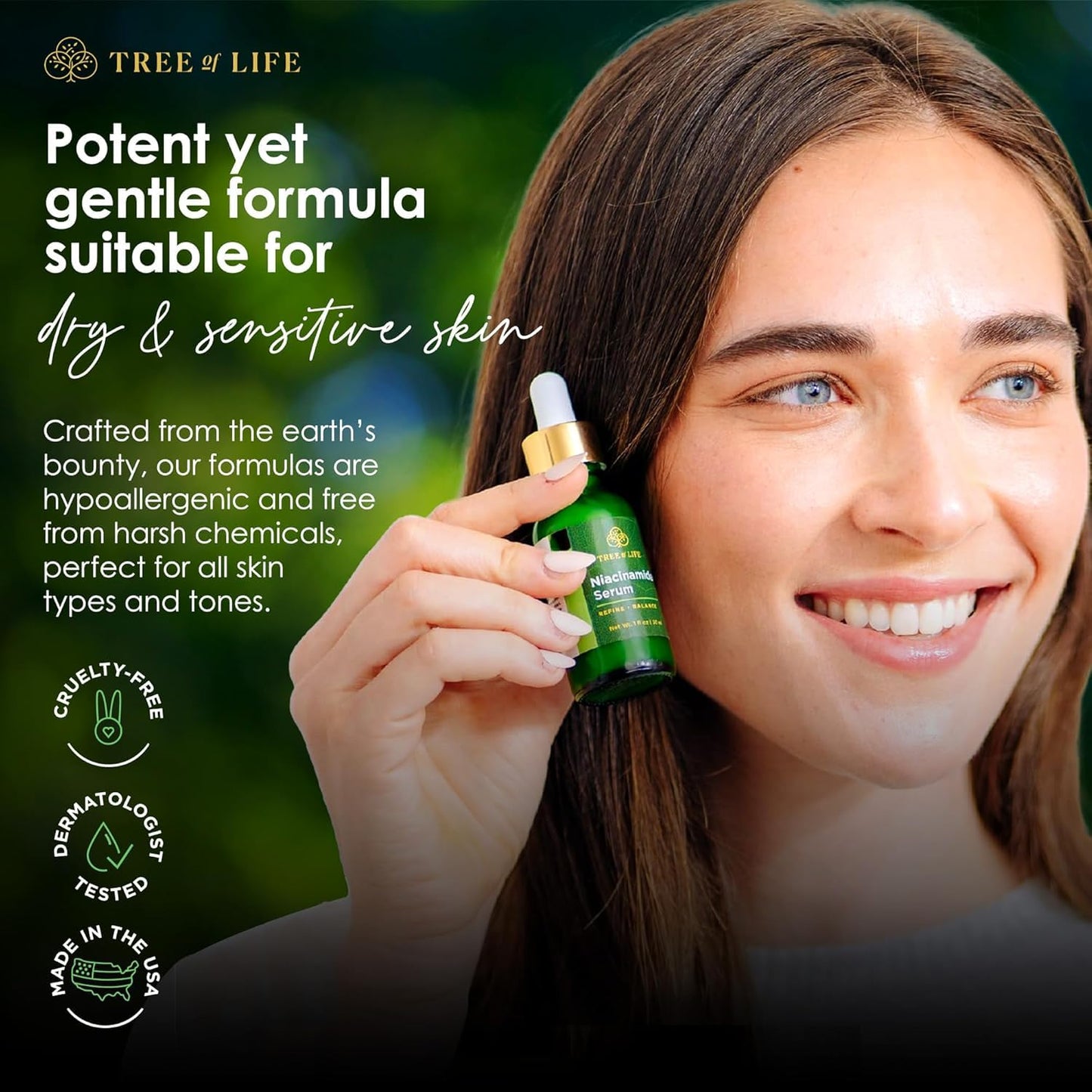 Tree of Life Beauty Niacinamide Vitamin B3 Serum, Hydrating Face Oil for Dark and Age Spots, Tightens Pores, Facial Serums for Sensitive Skin Care with Hyaluronic Acid and Vitamin E, 2 Fl Oz-Velvo Beauty