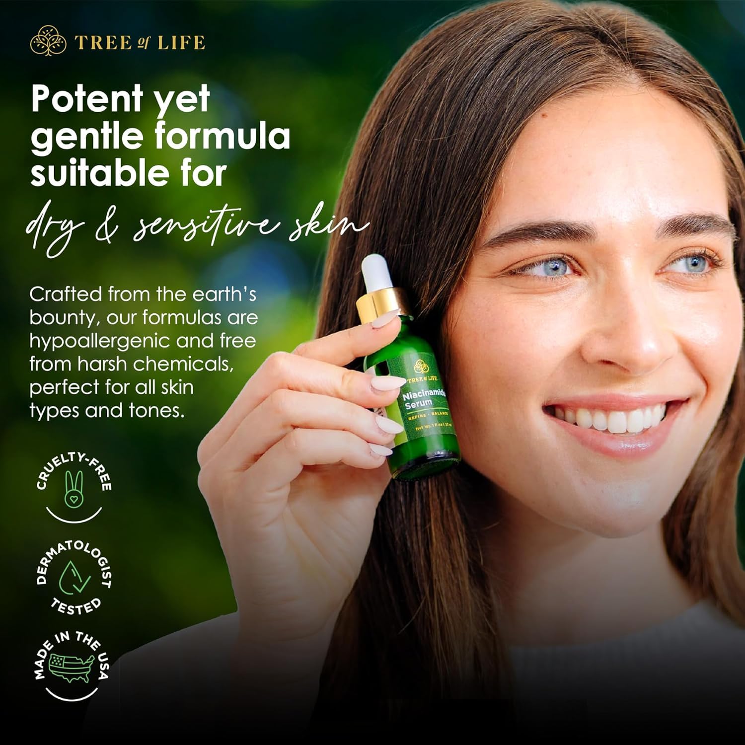 Tree of Life Beauty Niacinamide Vitamin B3 Serum, Hydrating Face Oil for Dark and Age Spots, Tightens Pores, Facial Serums for Sensitive Skin Care with Hyaluronic Acid and Vitamin E, 2 Fl Oz-Velvo Beauty