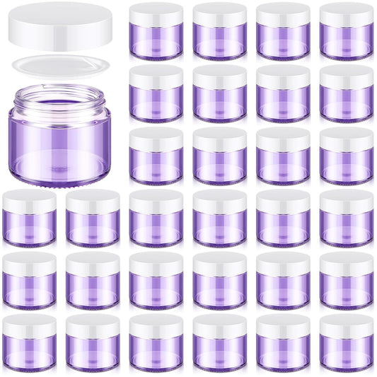 Domensi 32 Pcs 2 oz Glass Jars with Lids Travel Size Round Leakproof Empty Cosmetic Jars with Inner Liners Lid for Storing Makeup Lotions Face Cream Ointments Candle DIY Making (Light Purple)-Velvo Beauty