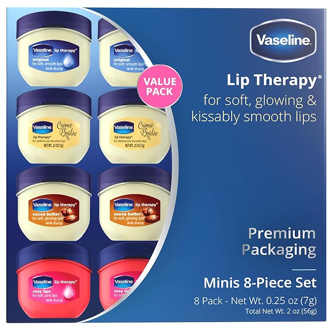 Vaseline Lip Therapy Rosy Lips, Cocoa Butter, Creme Brulee, Original - Vaseline Lip Balm, Tinted and Clear Lip Gloss Set, 2 of Each, 0.25 Oz Ea (8 Piece Set)-Velvo Beauty