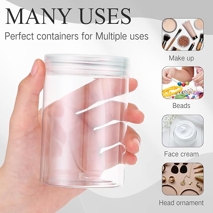 SATINIOR 24 Pieces Empty Clear Plastic Jars with Lids Round Storage Containers Wide Mouth for Beauty Product Cosmetic Cream Lotion Liquid Butter Craft and Food(Clear Lid,10 oz)-Velvo Beauty