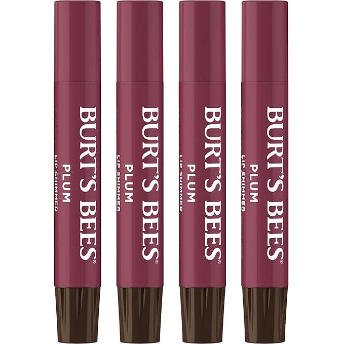 Burt's Bees Shimmer Lip Tint Set, Tinted Lip Balm Stick, Moisturizing for All Day Hydration with Natural Origin Glowy Pigmented Finish & Buildable Color, Plum (4-Pack)-Velvo Beauty