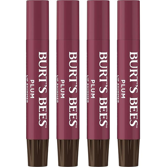 Burt's Bees Shimmer Lip Tint Set, Tinted Lip Balm Stick, Moisturizing for All Day Hydration with Natural Origin Glowy Pigmented Finish & Buildable Color, Plum (4-Pack)-Velvo Beauty