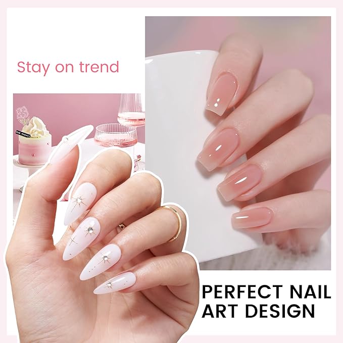 Jelly Gel Nail Polish Kit with U V Light, Hema-Free Milky Jelly White Pink Nude Orange Gel Polish Set with Base & Top Coat Chrome Nail Powder, 4 Colors Mini Salon Nail Art Starter Gift for Women Girl-Velvo Beauty