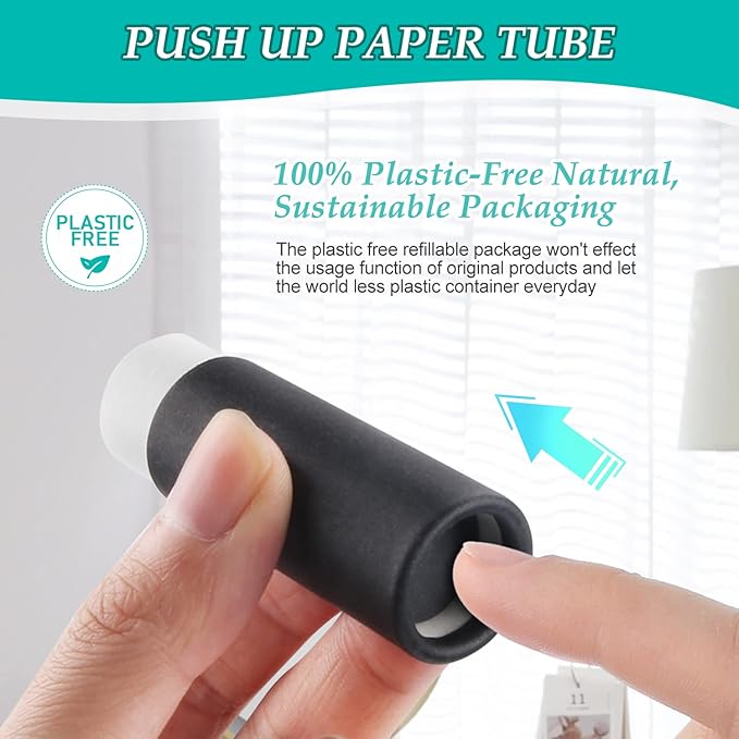 15 Pcs 0.3 oz Paperboard Lip Balm Tubes,Empty Kraft Paper Chapstick Tube Holder,Push-Up Style Biodegradable Solid Perfume Lip Gloss Container for DIY Homemade Balm Container,Natural Packaging- Black-Velvo Beauty