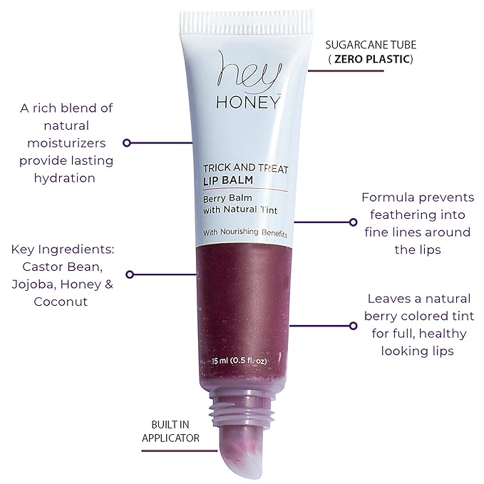 Hey Honey Skincare Trick and Treat Honey Berry Plumping Lip Balm | 2 In 1 Natural Tint with Hydrating & Moisturizing Properties | Targeting Your Lips Area Wrinkles | 0.5 oz (Honey Berry)-Velvo Beauty