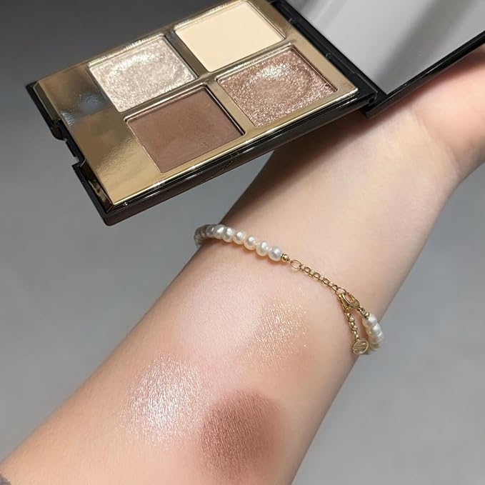 Erinde 4 Colors Eyeshadow Palette Eye Shadow Makeup, Matte Shimmer Metallic Off-white Champagne Reddish brown Nude Neutral Eyeshadow, Long Wearing, Pigmented Blendable, Quad Eye Shadow Palette, 04-Velvo Beauty