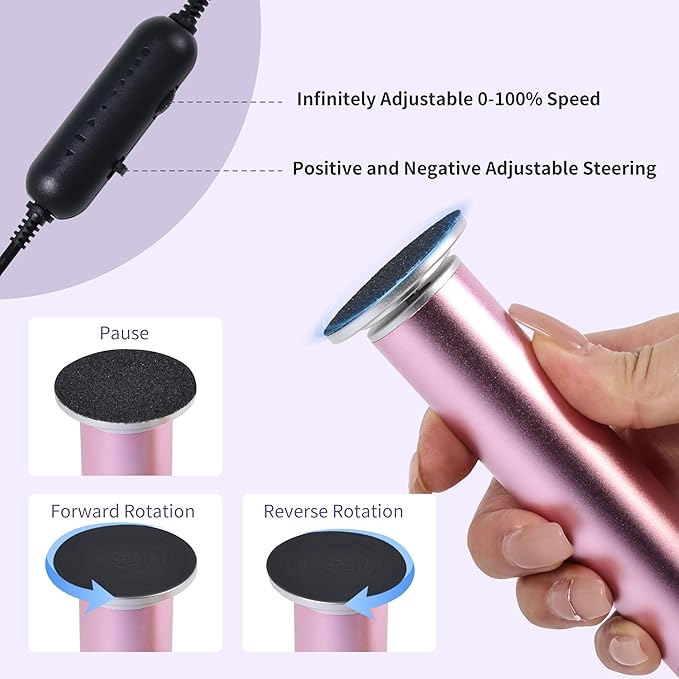 Electric Foot Callus Remover with 120pcs Sandpaper Discs(3 Sizes), Professional 800RPM Aluminum 4.8 Inches Callus Remover for Feet, Stepless Speed Control for Dead Skin (Purple)-Velvo Beauty