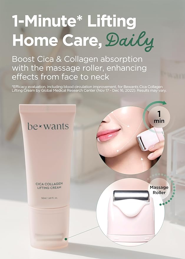 Bewants gua sha neck cream roller, korean neck cream with massage roller, rapid lift neck serum roll on, moisturizer for tightening skin with centella asiatica (1 Pack)-Velvo Beauty