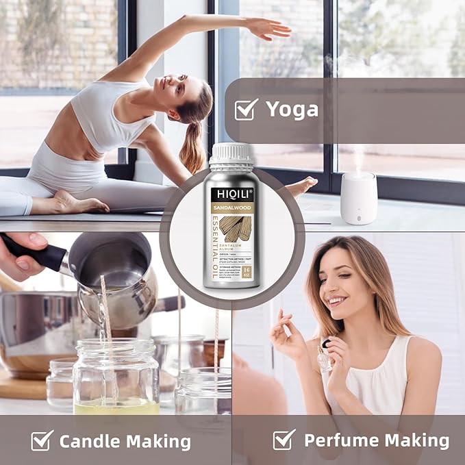 HIQILI Sandalwood Essential Oils, Long-Lasting Scent for Perfume, Diffuser, Soap Making & Candle- 16 Fl Oz-Velvo Beauty