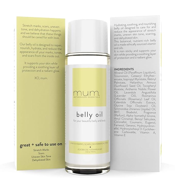 Mum. Motherhood Essentials® Premium Organic Belly Oil (3.42oz), Maternity Stretch Mark Oil,Prevent,Heal Remove Stretch Marks & Scars, Safe For Pregnancy-Velvo Beauty