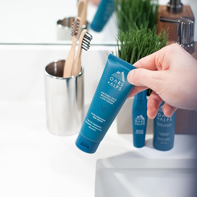 Oars + Alps Men's Skin Care Kit, Gift Set Includes Face Wash, Eye Roller, and Moisturizer, Vegan and Gluten Free, Travel Size & TSA Approved, 3 Items Total-Velvo Beauty