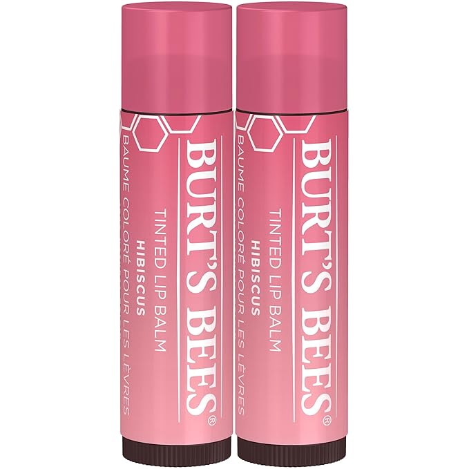 Burt's Bees Lip Tint Balm with Long Lasting 2 in 1 Duo Tinted Balm Formula, Color Infused with Deeply Hydrating Shea Butter for a Natural Looking Buildable Finish, Soft Hibiscus (2-Pack)-Velvo Beauty