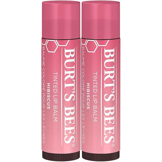 Burt's Bees Lip Tint Balm with Long Lasting 2 in 1 Duo Tinted Balm Formula, Color Infused with Deeply Hydrating Shea Butter for a Natural Looking Buildable Finish, Soft Hibiscus (2-Pack)-Velvo Beauty