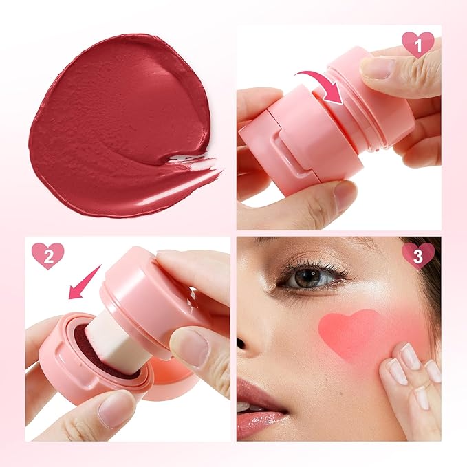 Boobeen Liquid Blush for Cheeks, Buildable & Blendable Face Blusher, Cheek Stamp Blush with Heart-shaped Applicator, Lightweight Air Cushion Blush for Velvet Matte Finish-Velvo Beauty