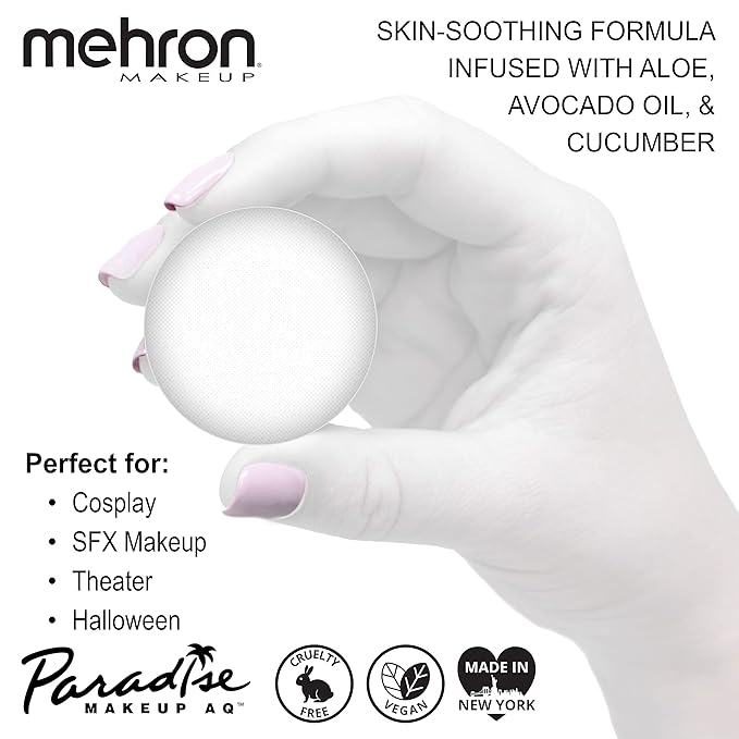 Mehron Makeup Paradise Makeup AQ Refill Size | Stage & Screen, Face & Body Painting, Beauty, Cosplay, and Halloween | Water Activated Face Paint, Body Paint, Cosplay Makeup .25 oz (7 ml) (White)-Velvo Beauty