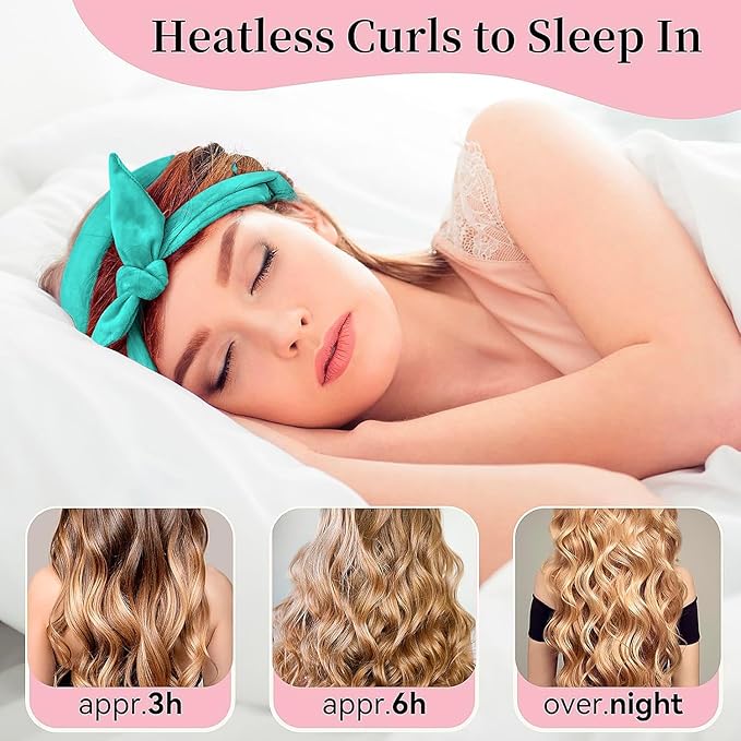Heatless Curling Rod Headband, Upgraded 60" Extra Long Heatless Curls Headband Soft Hair Curlers to Sleep In Hair Rollers No Heat Curls (Green)-Velvo Beauty