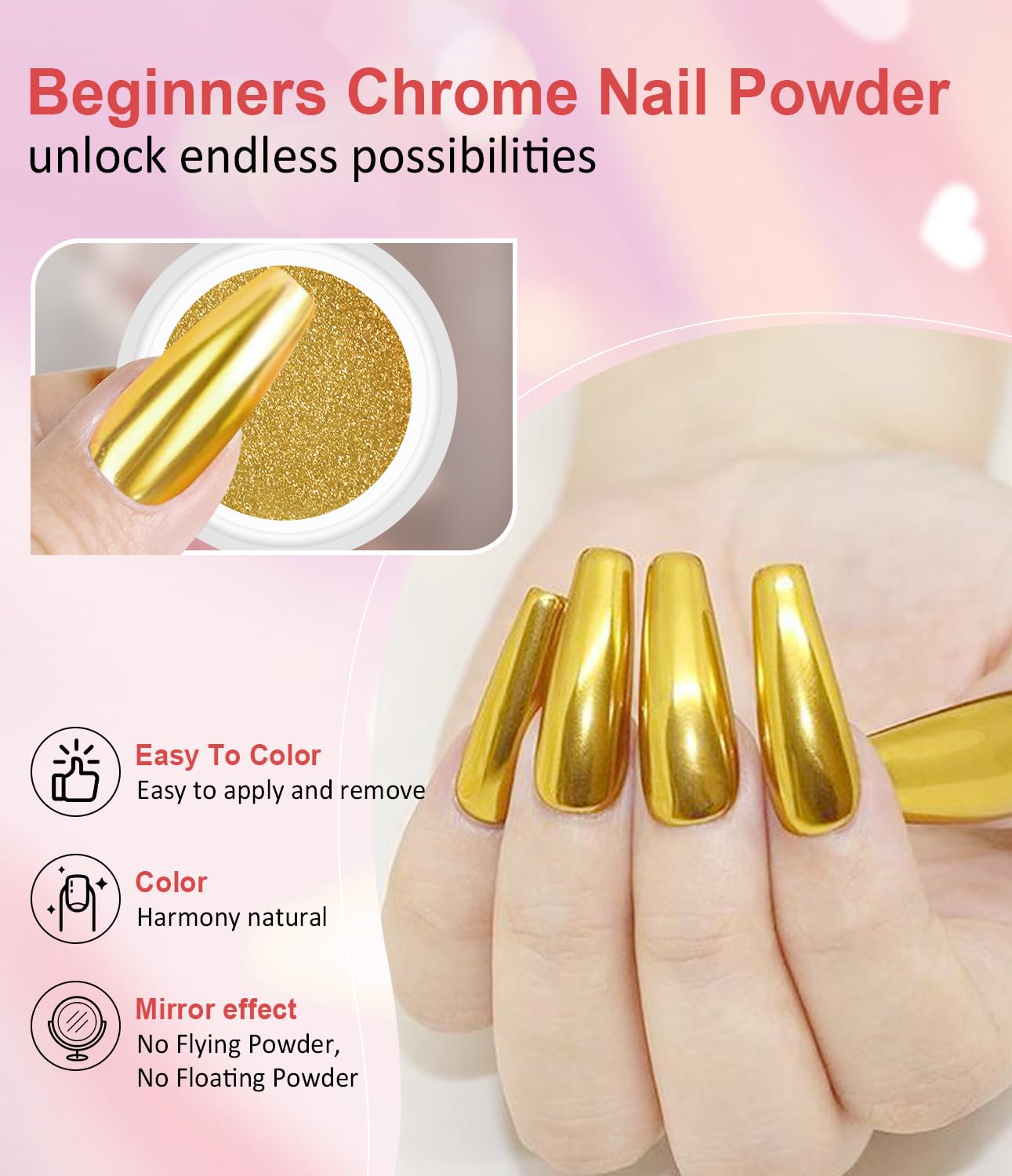 Gold Chrome Nail Powder BISHENGYF -【Magic Mirror Effect】 Pearl Chrome Nail Powder White Clear Aurora Mermaid Iridescent Silver Nail Chrome Powder Pigment Glitter Dust for Manicure Decroation DIY-Velvo Beauty