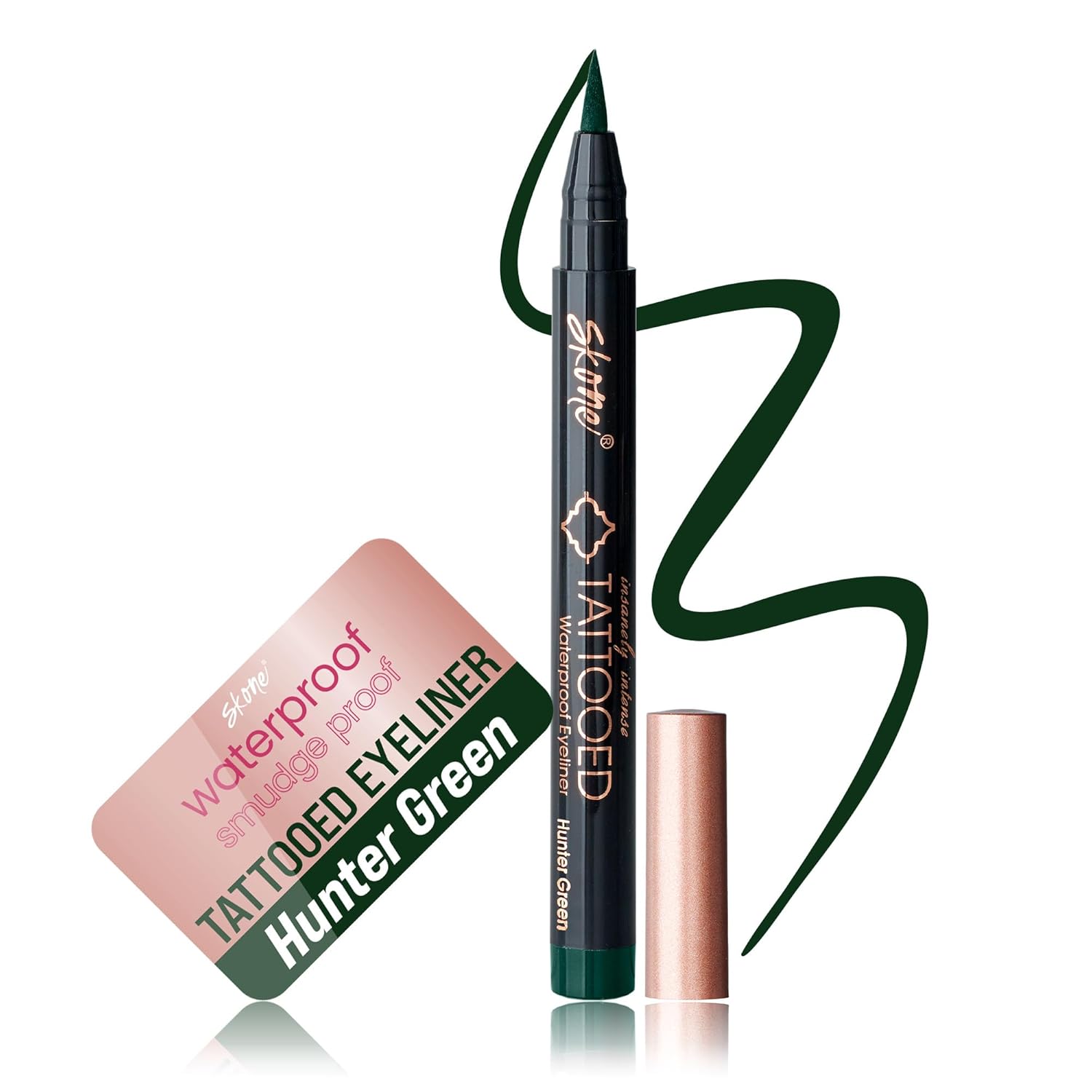 Skone Cosmetics Insanely Intense Tattooed Eyeliner Pen - Waterproof Liquid Eyeliner, Long Lasting, Sweat Proof, Smudge Proof Felt Tip Liquid Eyeliner - Pigmented Eye Liner Makeup, Hunter Green(0.07oz)-Velvo Beauty