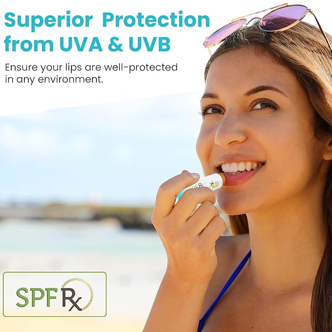SPF Rx, SPF 30 Pina Colada Sunscreen Lip Balm Broad Spectrum Protection, Rapid Relief for Dry Chapped Lips, Superior Protection Against UVA & UVB Rays - 0.15 oz, (4 Pack)-Velvo Beauty