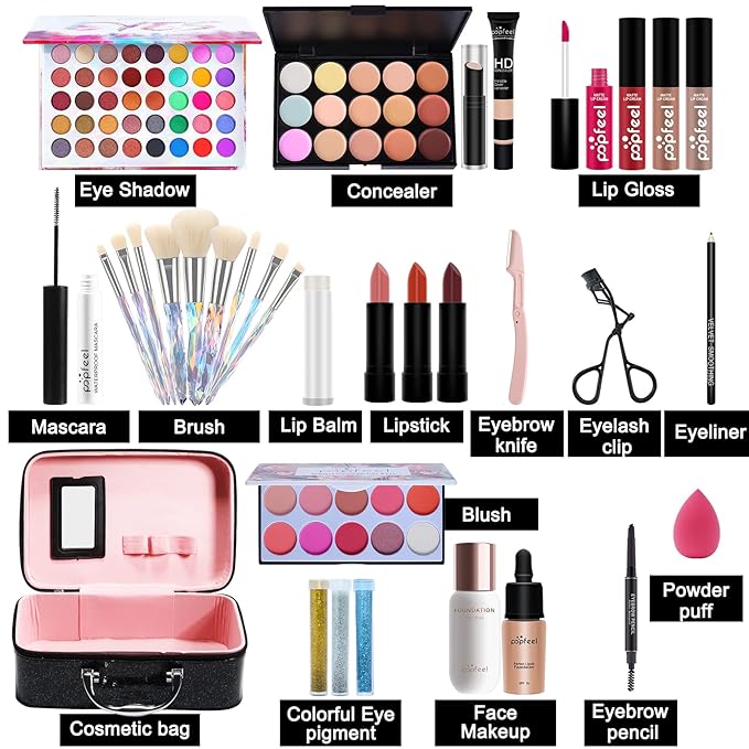 Makeup Kit For Women Full Kit,All-in-one Makeup Holiday Gift Set Include Concealer Eyeshadow Face Powder Palette Lipstick Blush - Make Up Kits For Adult Professional And Beginner With Carry Travel Bag-Velvo Beauty