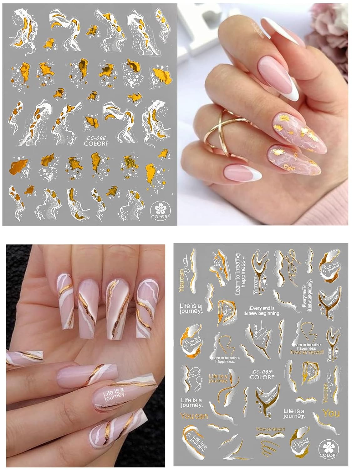 12 Sheets Nail Art Stickers Decals,TOROKOM Self-Adhesive White Black Gold Stripe Line Nail Decals Marble Wave Nail Sticker Supplies for 3D Nail Design Nail Accessories for Women French Nail Decoration-Velvo Beauty