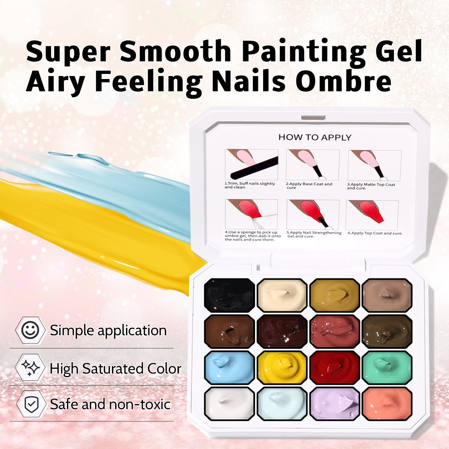 Sponge Pat Paint Nail Gel, Ombre Nails Gradient Gel Nail Blush Blooming Aura Nails Drawing Stripper Floral Painting DIY Nail Art, No Wipe, UV/LED Curing (16 Colors A)-Velvo Beauty