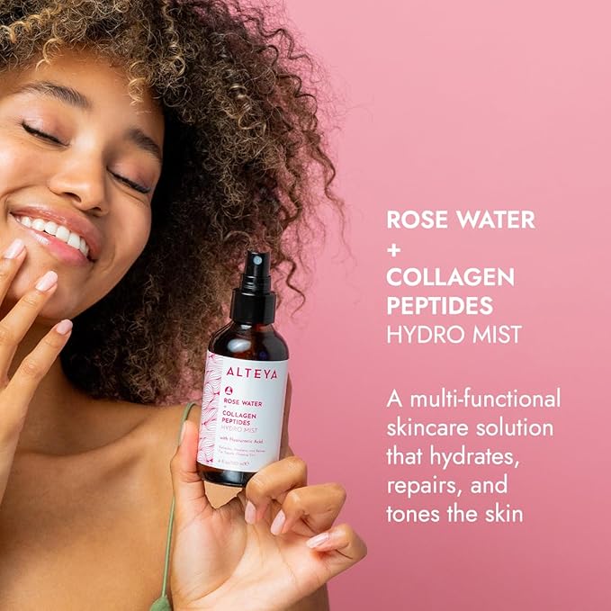 Alteya Organics Rose Water Face Toner – With Collagen Peptides & Hyaluronic Acid – Hydrating Facial Mist for Anti-Aging, Firming & Radiant Skin – 4 Fl Oz / 120mL-Velvo Beauty
